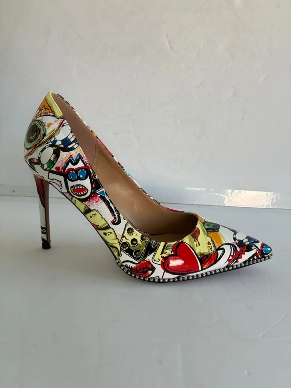 Graphic Print Pointed Toe Pumps Multi-Color Stiletto Heels Size 9.5 NEW - Picture 5 of 9